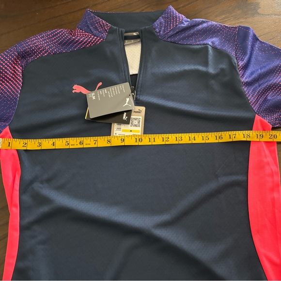 Puma Slim Fit Navy Zip Shirt with Pink Puma Logo and Pink Accent Pattern - Picture 4 of 8